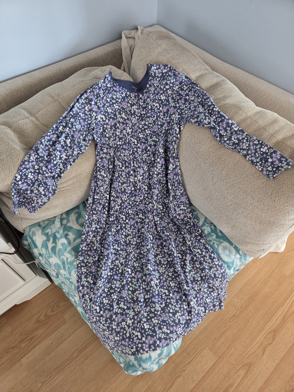 Girls' Purple Floral Tiered Dress - Long Sleeve